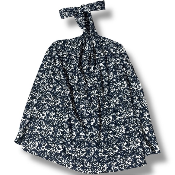 H&M Navy and White Print Asymmetrical Adjustable Tie Halter Sundress - Picture 7 of 16